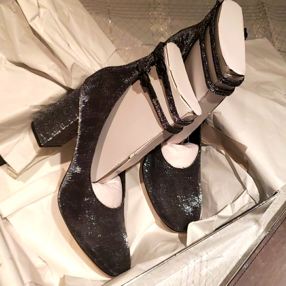 Sigerson Morrison NEW Designer Pump PLUM2 Heels Ankle Strap Lurex Shoe Womens 10 - Picture 7 of 17